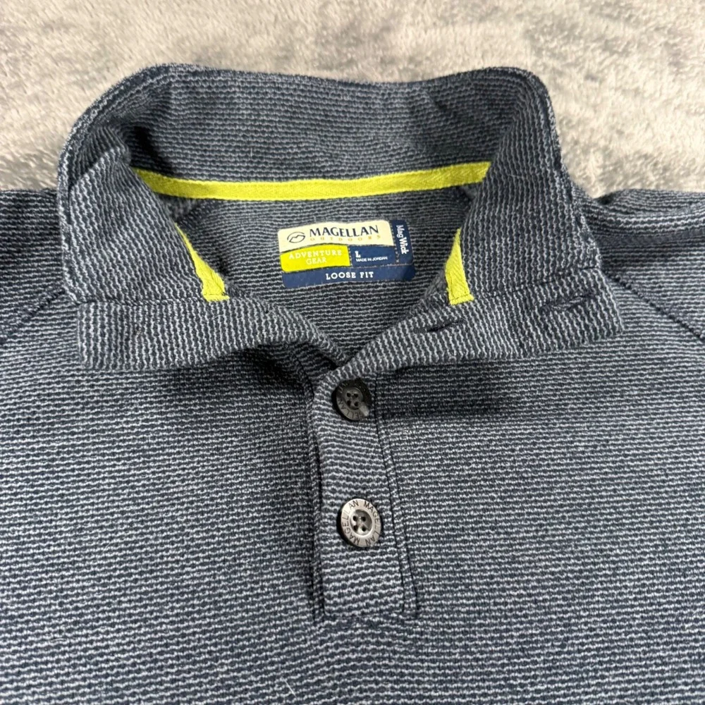 Magellan Outdoors Mens Blue Textured Pullover Mock Neck Button Loose Fit Large‎